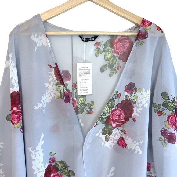 Kimono Floral Swimcover Cardigan - Picture 3 of 6